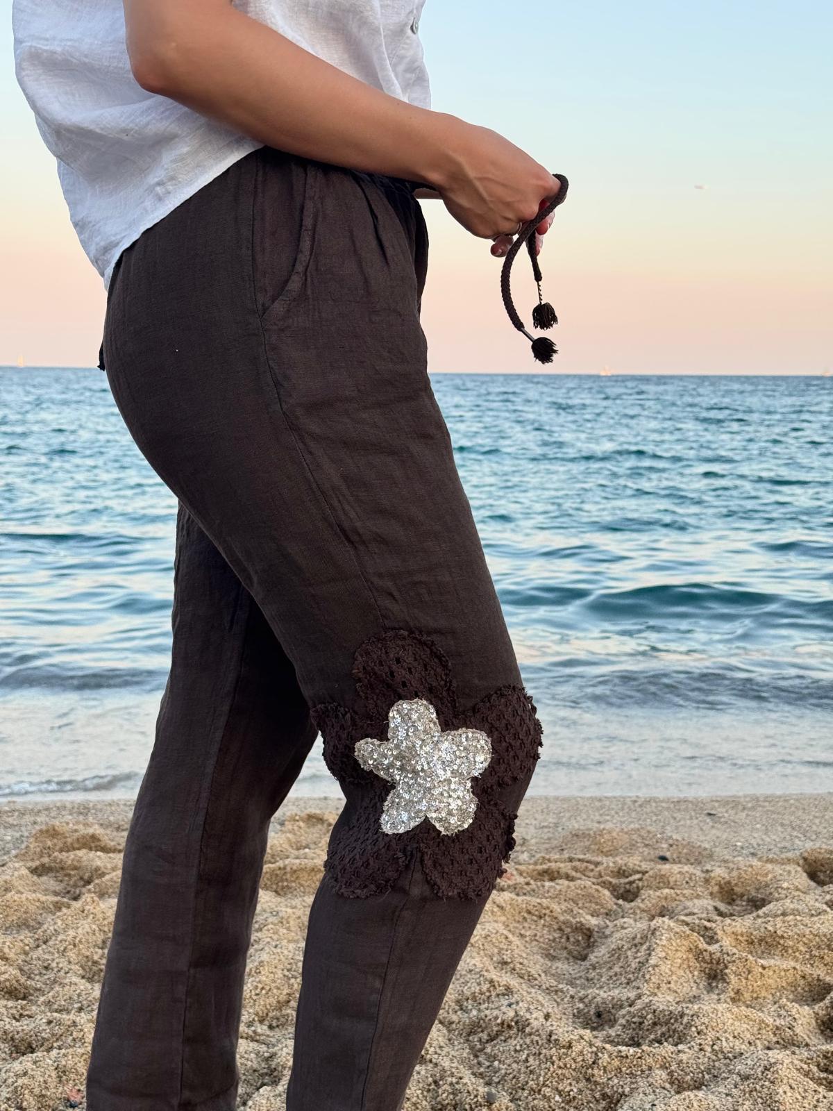 Adamello – Pantalón con Flores de Lino