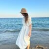 Brezza - Vestido Bordado de Lino Beige