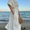 Brezza - Vestido Bordado de Lino Beige