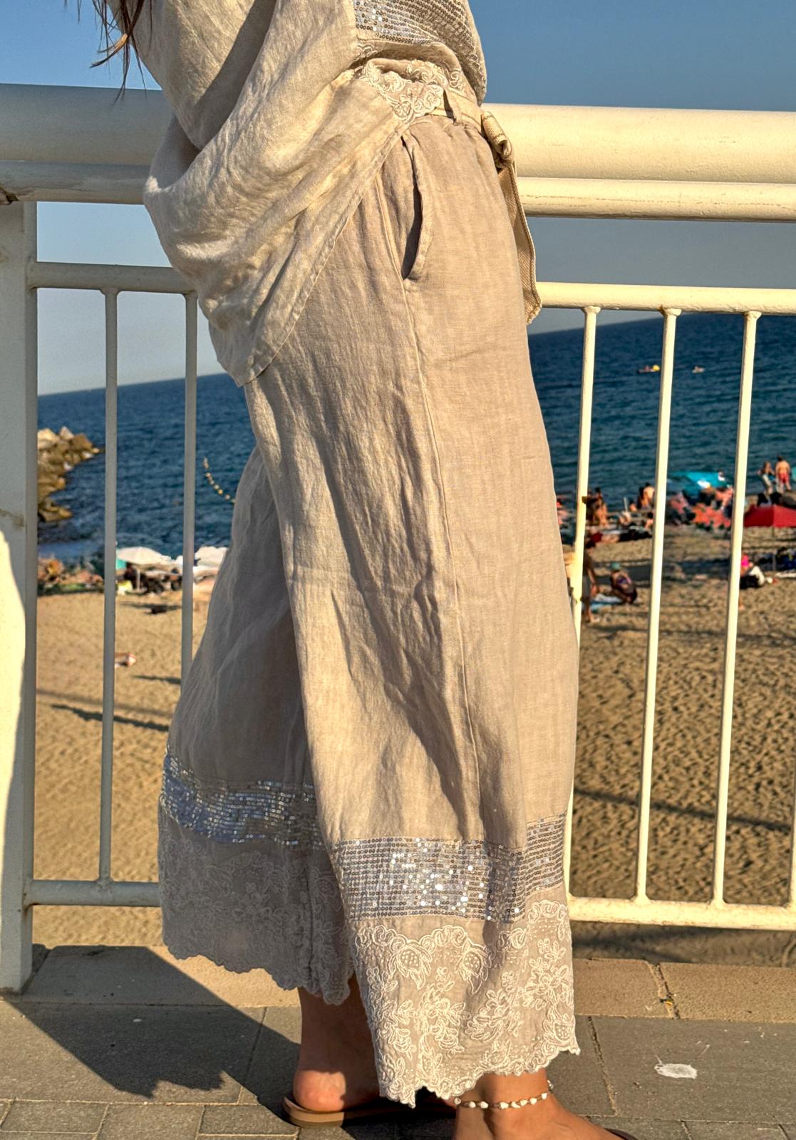Cervino – Pantalón de Lino con Brillo y Cinturón
