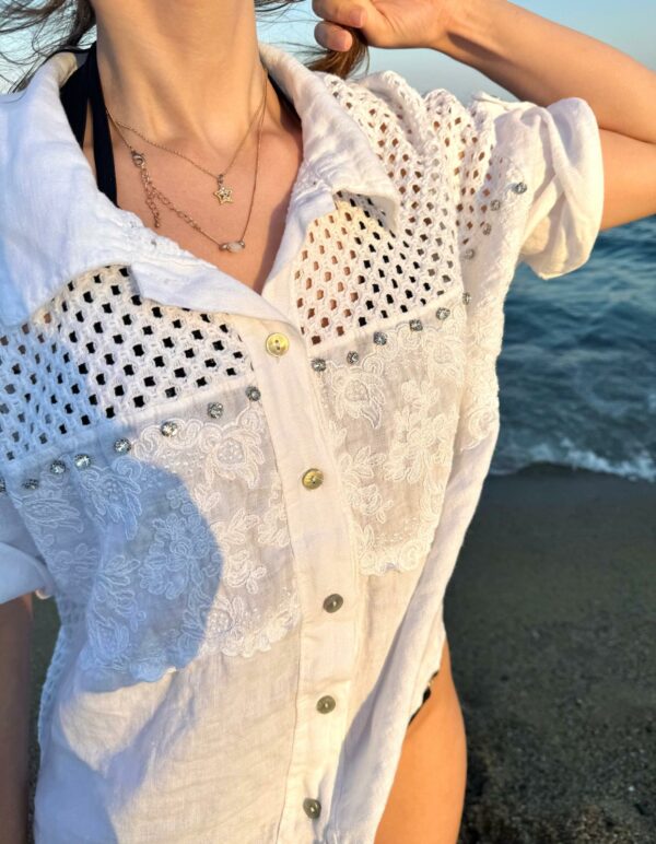 Civetta – Blusa de Lino con Encaje Bordado y Crochet