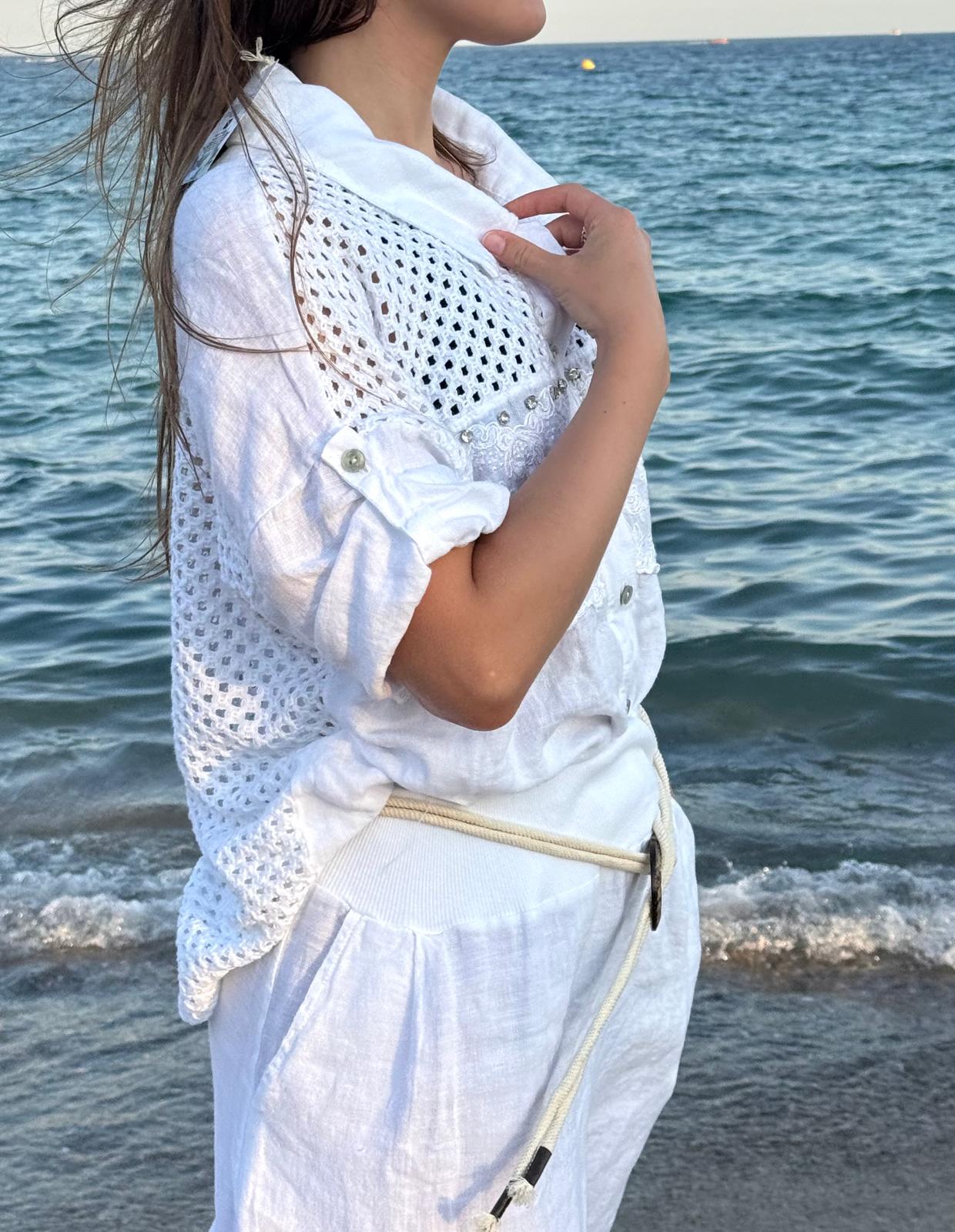 Civetta – Blusa de Lino con Encaje Bordado y Crochet