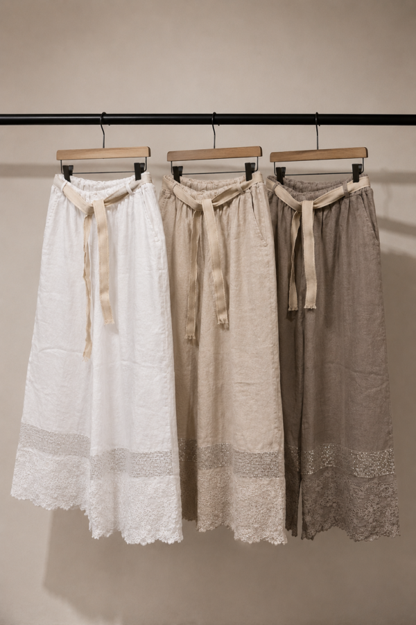 Cervino – Pantalón de Lino con Brillo y Cinturón
