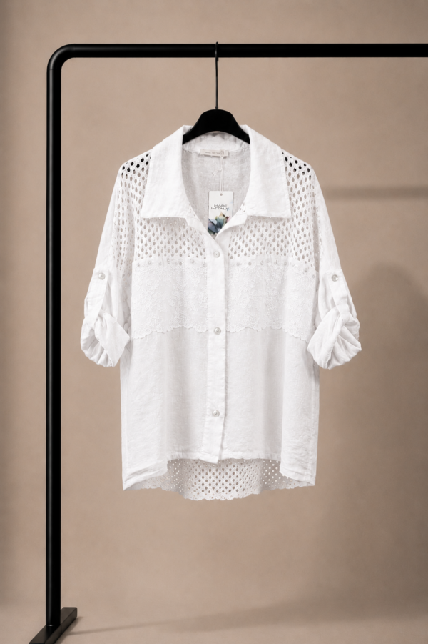 Civetta – Blusa de Lino con Encaje Bordado y Crochet