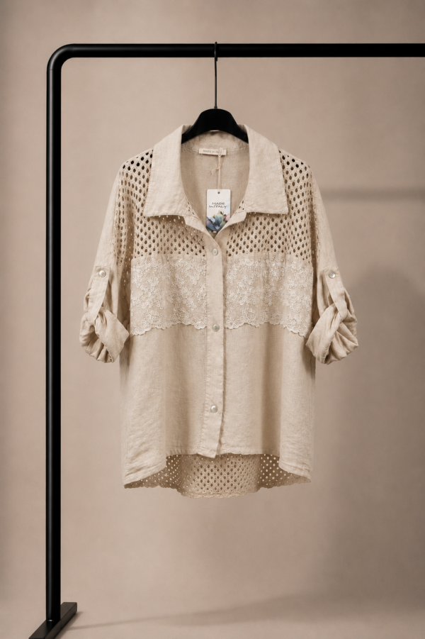 Civetta – Blusa de Lino con Encaje Bordado y Crochet