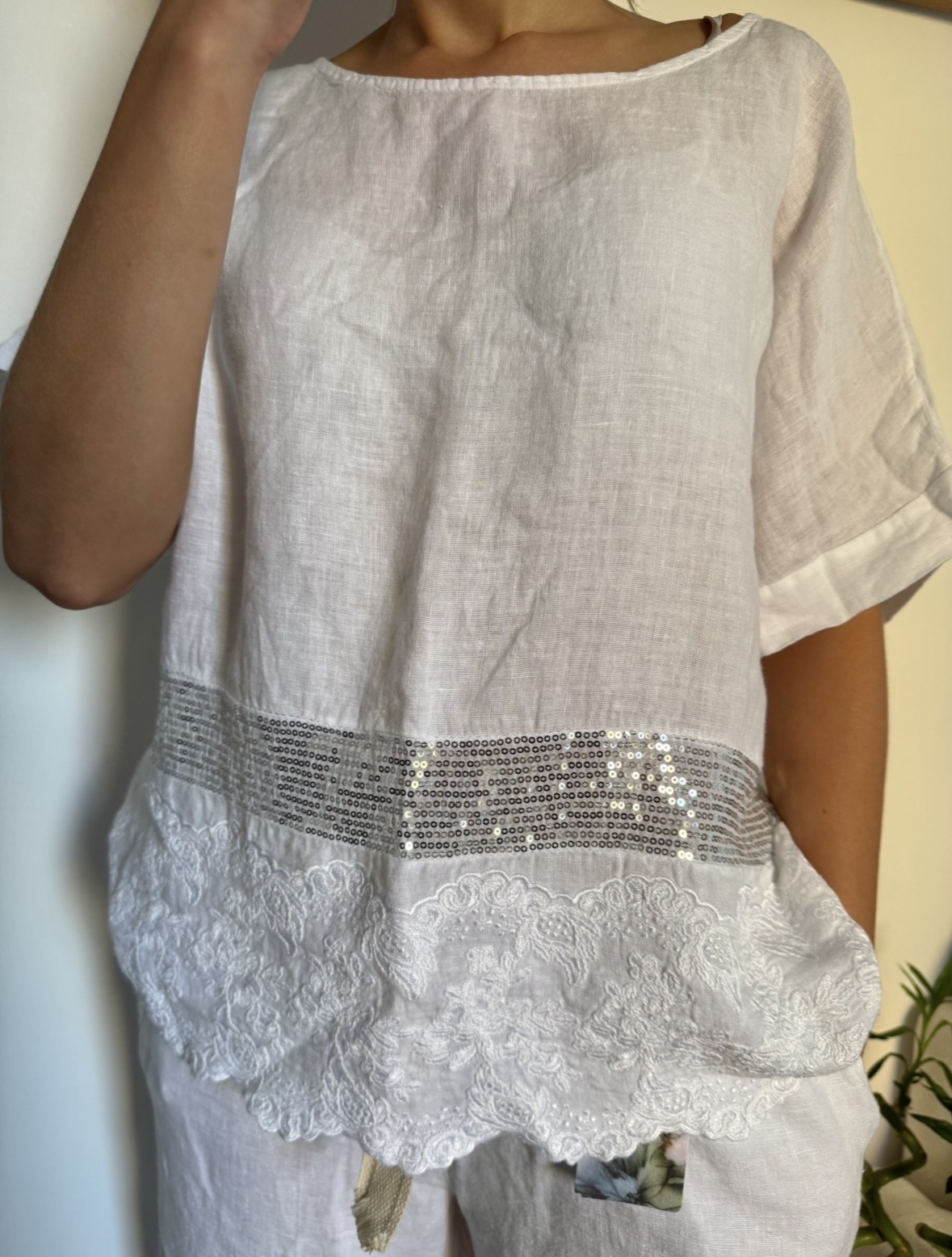 Cadini – Blusa de Lino con Brillo