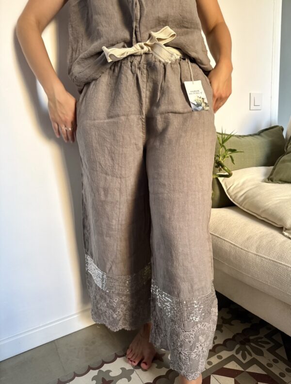 Cervino – Pantalón de Lino con Brillo y Cinturón