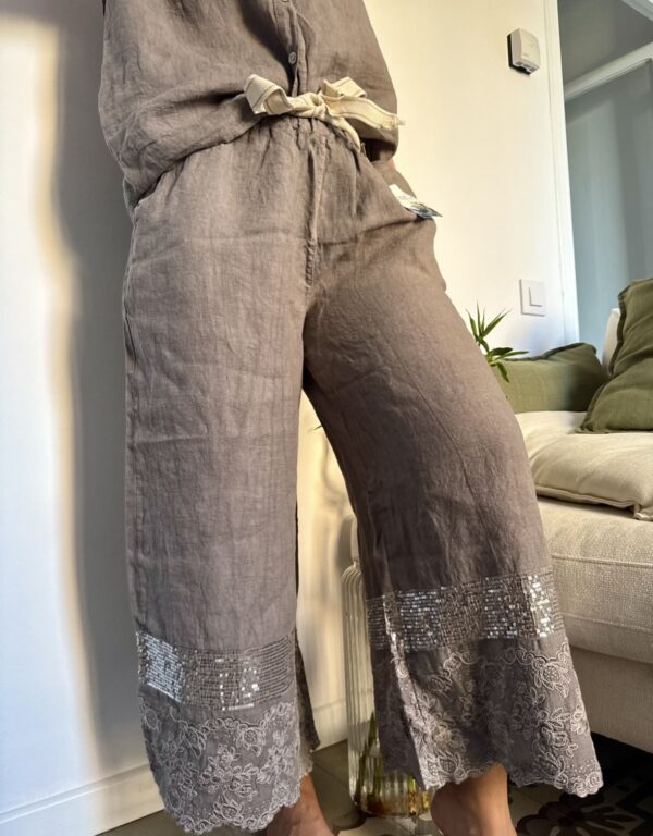 Cervino – Pantalón de Lino con Brillo y Cinturón